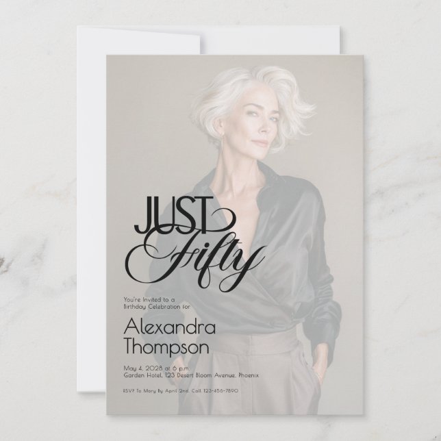 Just Fifty Photo 50th Birthday Party Einladung (Vorderseite)