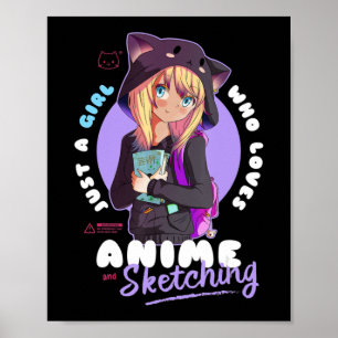 Just Girl Lieben Anime Sketching Ramen Manga Otaku Poster