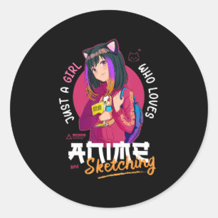Just Girl Lieben Anime Sketching Ramen Manga Otaku Runder Aufkleber