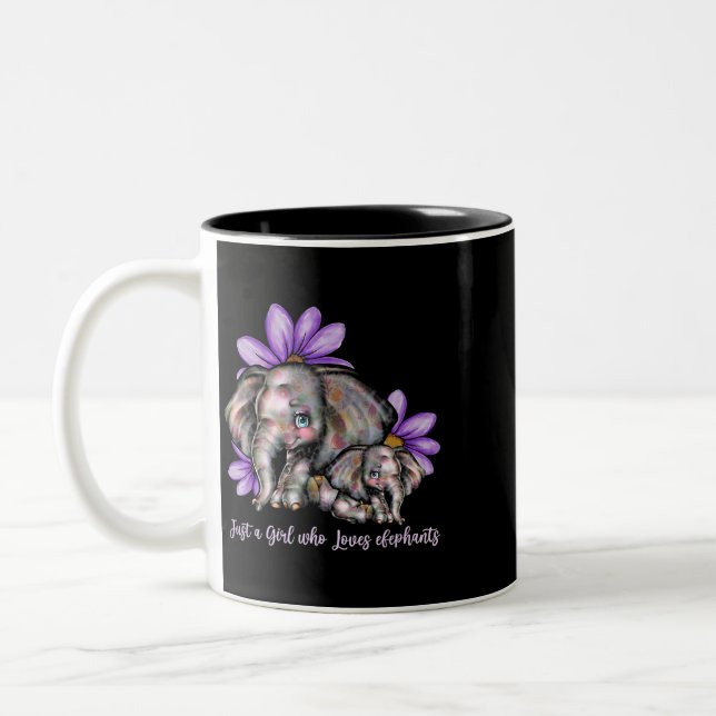 Just Girl Who Liebe Elefanten Blume Tierrezision Zweifarbige Tasse (Links)