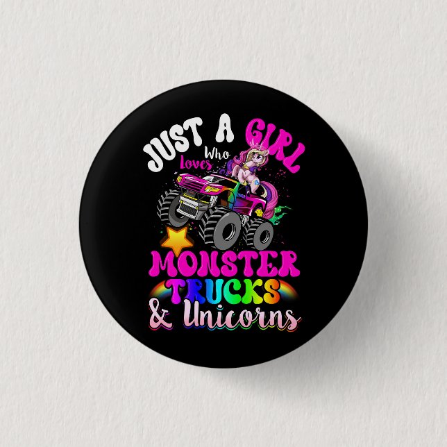 Just Girl Who Lieben Monster Trucks und Unicorns M Button (Vorderseite)