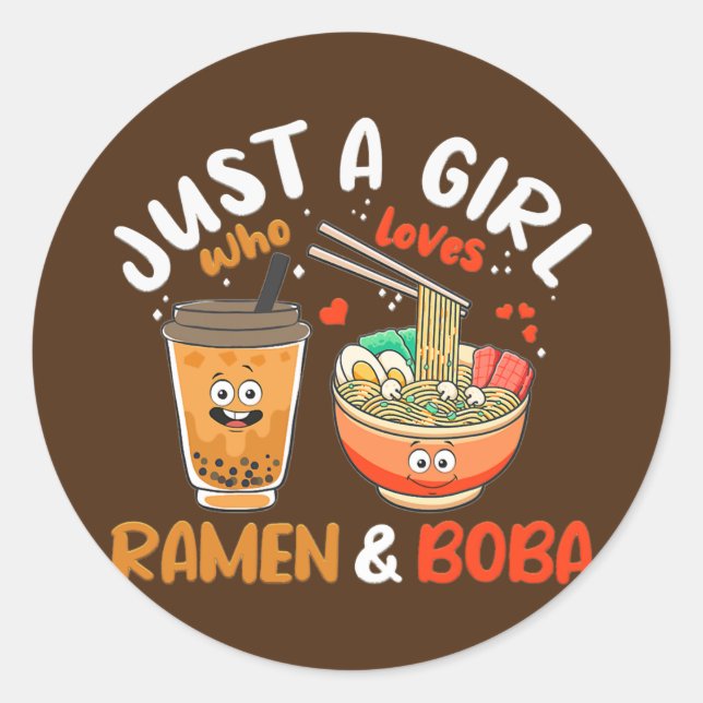 Just Girl Who Lieben Ramen und Boba Kawaii Runder Aufkleber (Vorderseite)