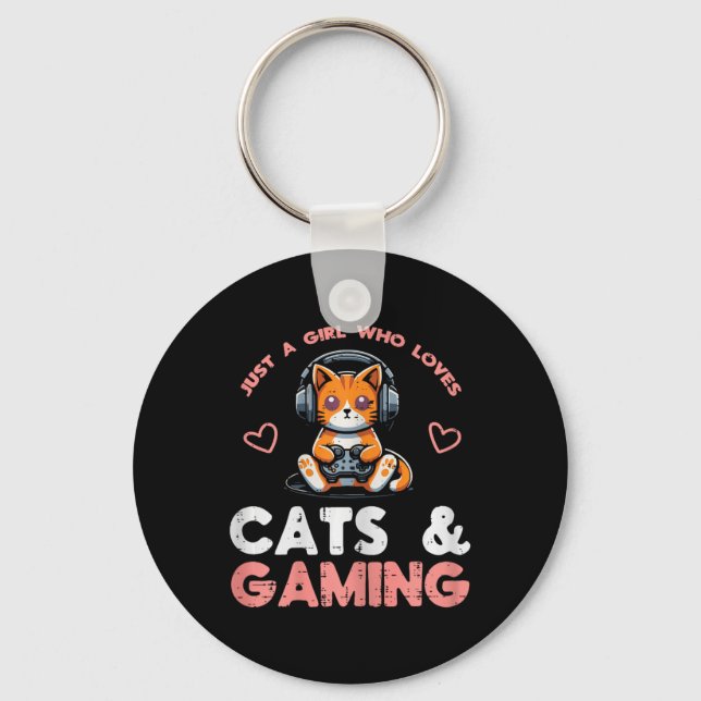 Just Girl Who Loves Cats Gaming Gamer Girls Kids W Schlüsselanhänger (Vorderseite)