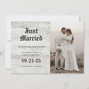 Just heiratete Rustic Bleached Wood Foto Hochzeit Ankündigung
