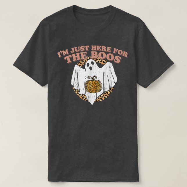 Just Here For The Boos Funny Ghost Leopard Hallowe T-Shirt (Design vorne)