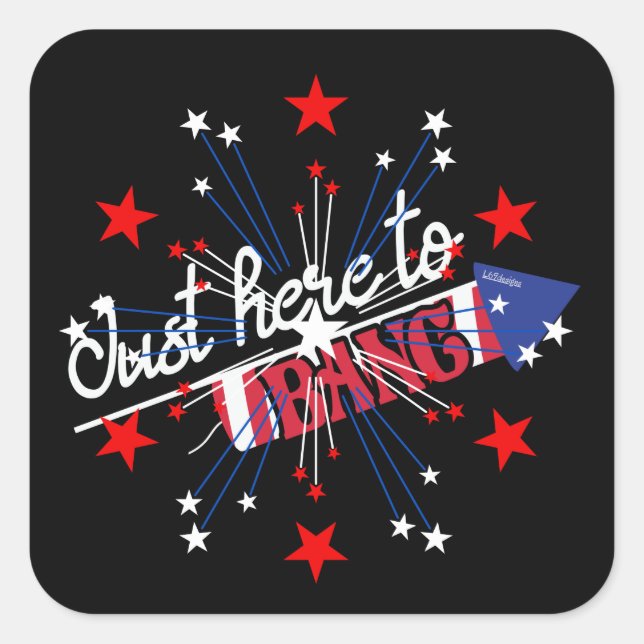 JUST HIER TO BANG lustige 4. Juli Feuerwerk Quadratischer Aufkleber (Vorderseite)