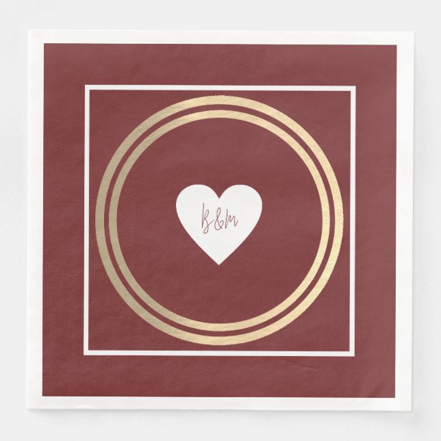 Just Initials Liebe Herz Burgund Moderne Serviette (Vorderseite)