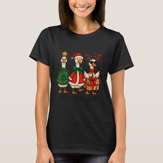 Just Jolly Goose Christmas Santa Reindeer Xmas Tre T-Shirt (Vorderseite)