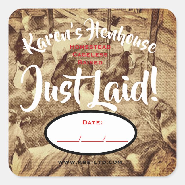 JUST LAID EG ETIKETT QUADRATISCHER AUFKLEBER (Vorderseite)