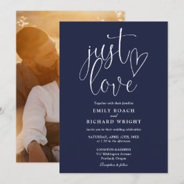 Just Liebe Elegante Script Foto Navy Blue Wedding Einladung