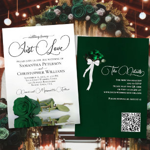 Just Liebe Emerald Green Rose QR Code Hochzeit Einladung