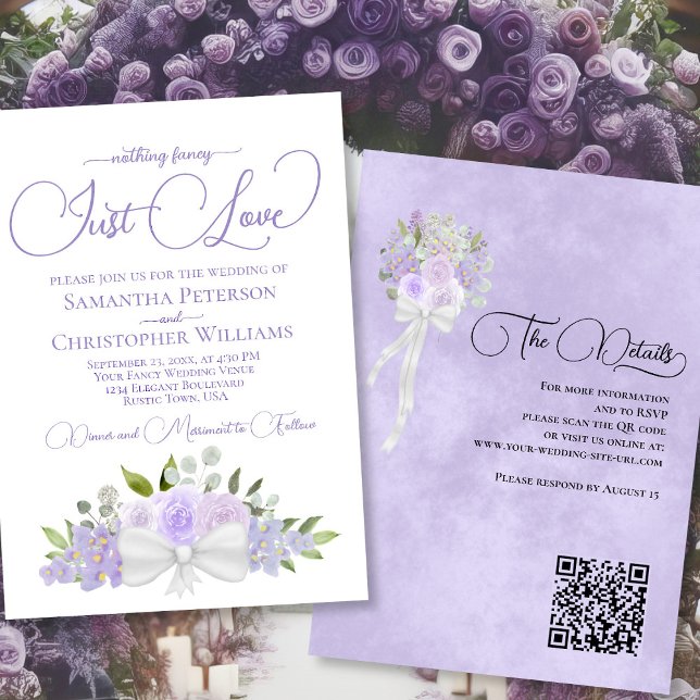 Just Liebe Lavender Boho Floral QR Code Hochzeit Einladung (Front/Back)