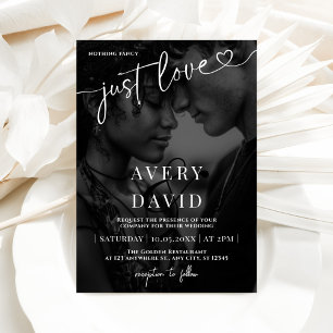Just Liebe Minimalistisch Hochzeit Black Foto Einladung