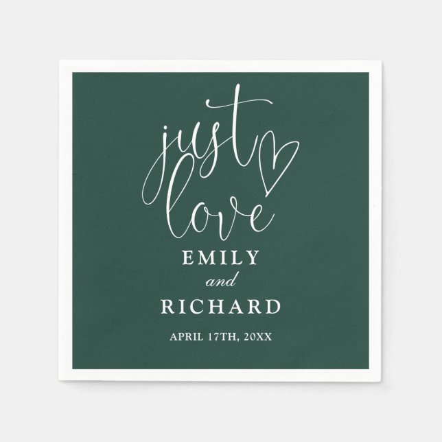 Just Liebe Script Elegant Emerald Green Wedding Serviette (Vorderseite)