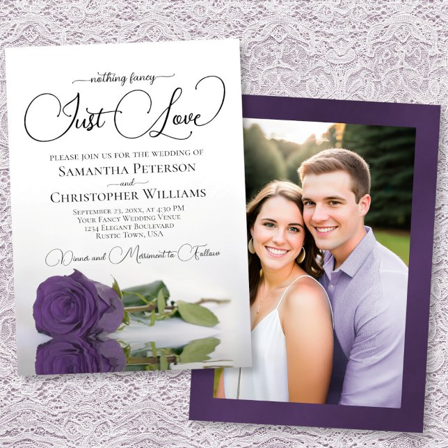 Just Love Elegant Amethyst Rose Wedding Photo Back Einladung (Front/Back)