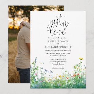 Just Love Script Wildflowers Florale Foto Hochzeit Einladung