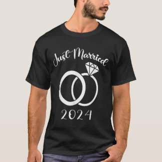 Just Married 2024 Wedding Rings Matching Couple Ne T-Shirt