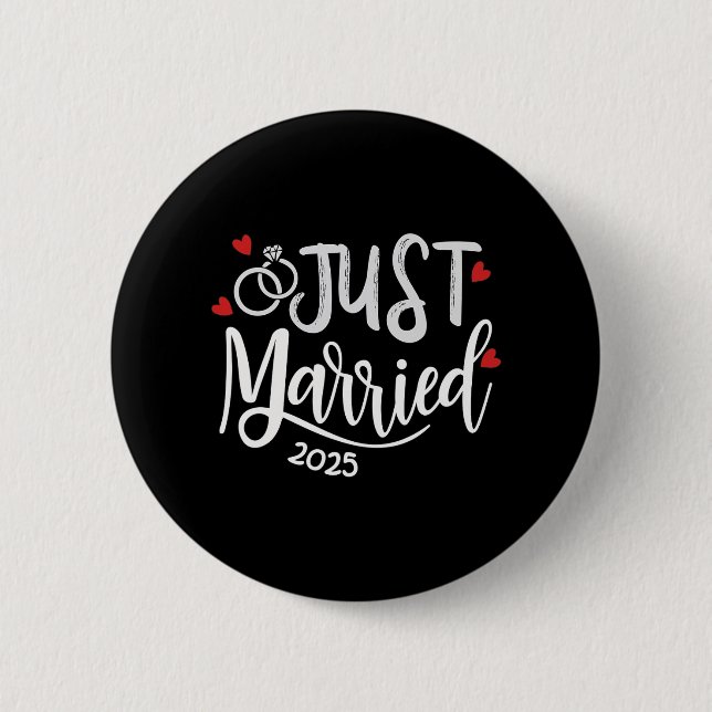 Just Married 2025 - Braut- und Hochzeitsrennen Button (Vorderseite)
