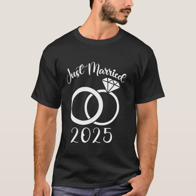 Just Married 2025 Wedding Rings Matching Couple Ne T-Shirt (Vorderseite)