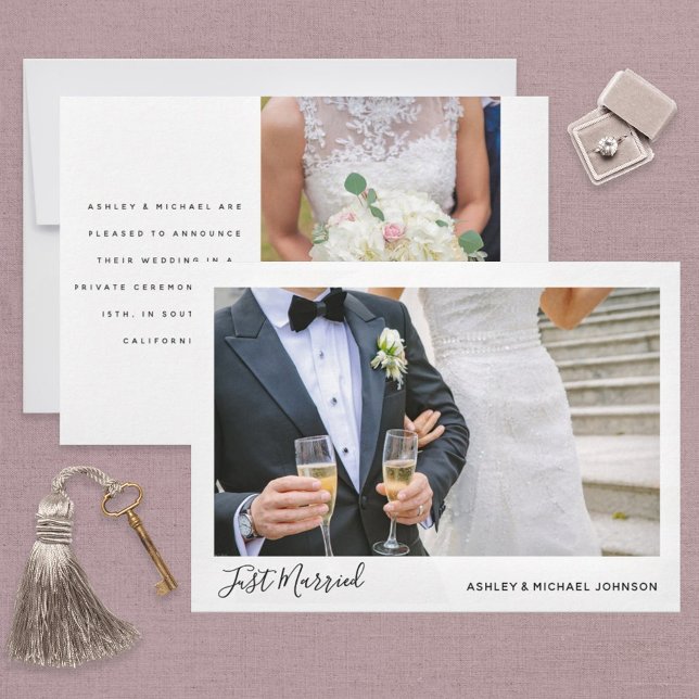 Just Married 2 Foto Elopement Hochzeit Ankündigung (Von Creator hochgeladen)