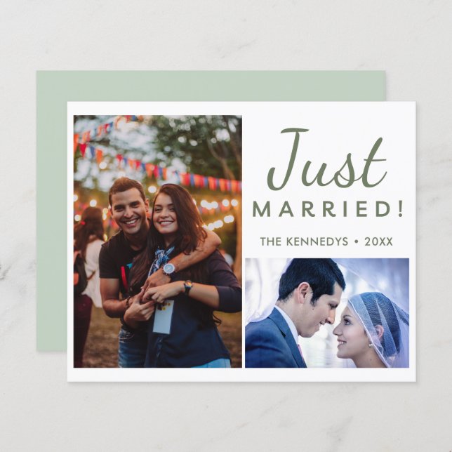 Just Married 2 Foto Grüne Hochzeit Ankündigung (Vorne/Hinten)