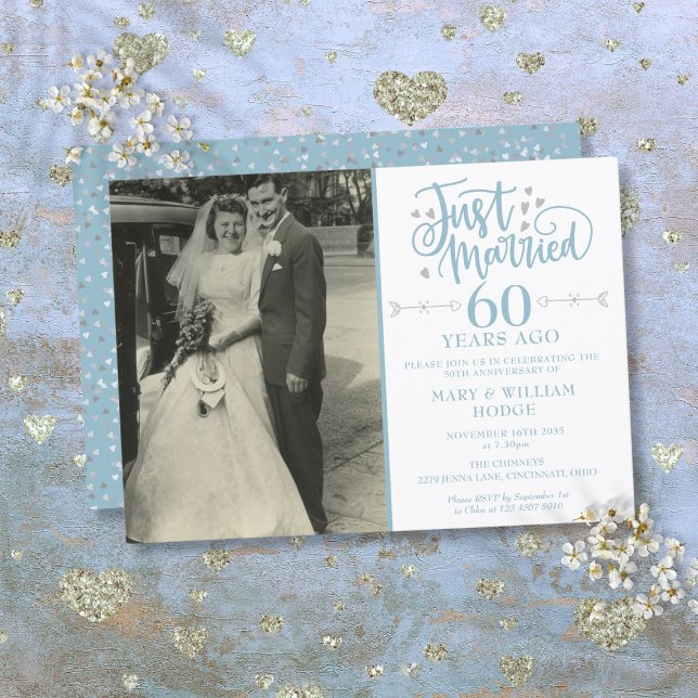 Just Married 60-jähriges Hochzeitsfest-Foto Einladung (Just Married 60th Anniversary Wedding Photo Invitation)