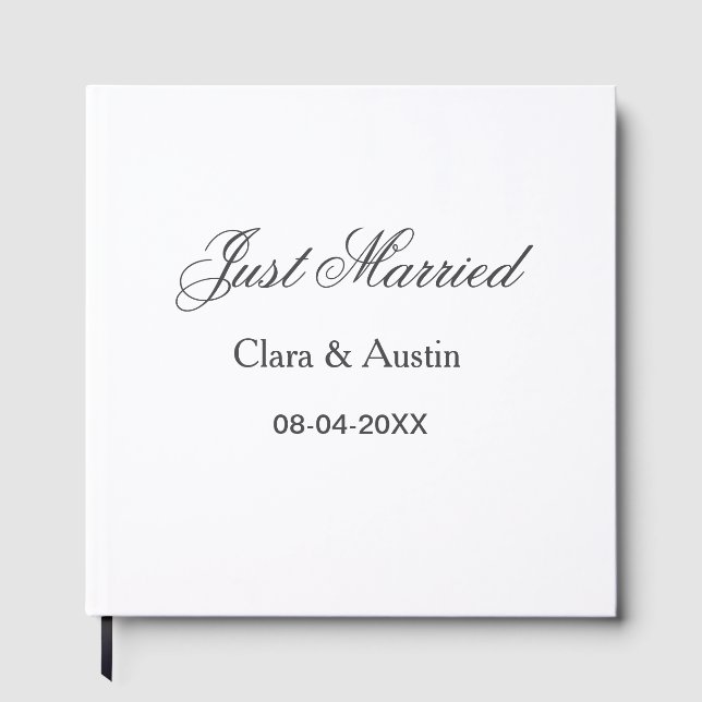 Just Married add couple name date year wedding sim Gästebuch (Vorderseite)