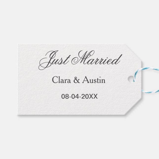 Just Married add couple name date year wedding sim Geschenkanhänger (Vorderseite (Horizontal))