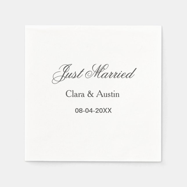 Just Married add couple name date year wedding sim Serviette (Vorderseite)