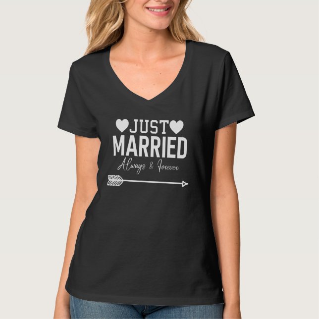 Just Married Always & Forever Couple Flitterwochen T-Shirt (Vorderseite)