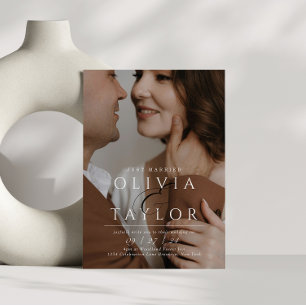 Just Married Ampersand verwoben 2 Foto Hochzeit Einladung