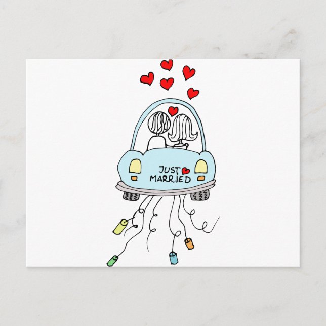 Just Married Ankündigungspostkarte (Vorderseite)