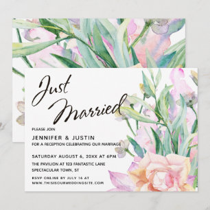Just Married Artistic Watercolor Floral Bouquet Einladung