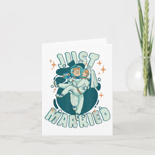 Just Married - Astronauten Funny Groom und Bride _ Karte (Vorderseite)