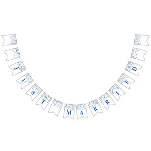 Just Married Banner Dark Blue Silver Confetti