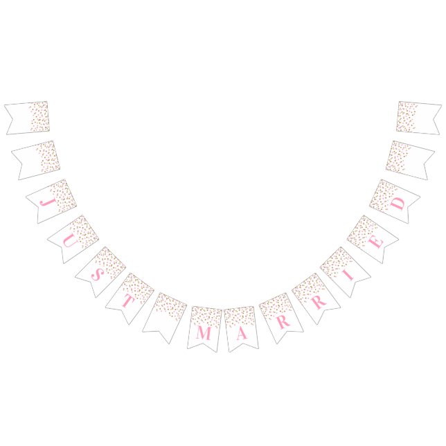Just Married Banner Pink Gold Confetti (Alle)