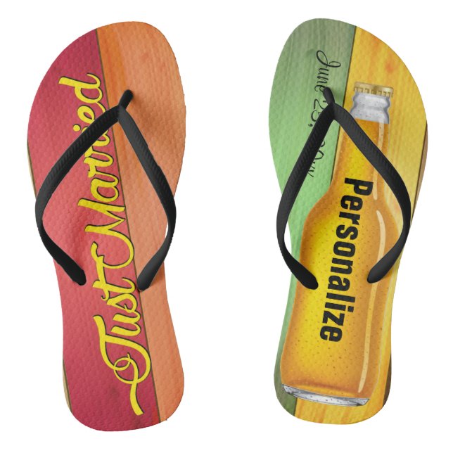 Just Married Beer Beach Flip Flops (Fußbett)