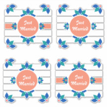 Just Married Blue Blumen Weiße Stangen