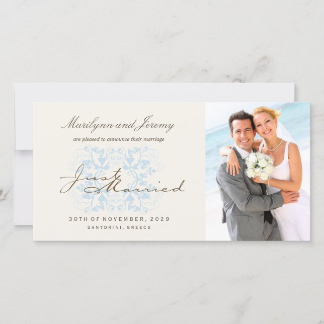 Just Married Blüh Wedding Foto Ankündigung (Vorderseite)