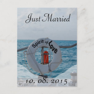 Just Married Boat Hochzeitsankündigung Ankündigungspostkarte