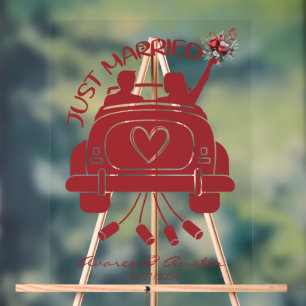 Just Married Bridal Bouquet Vintage Car Acrylschild