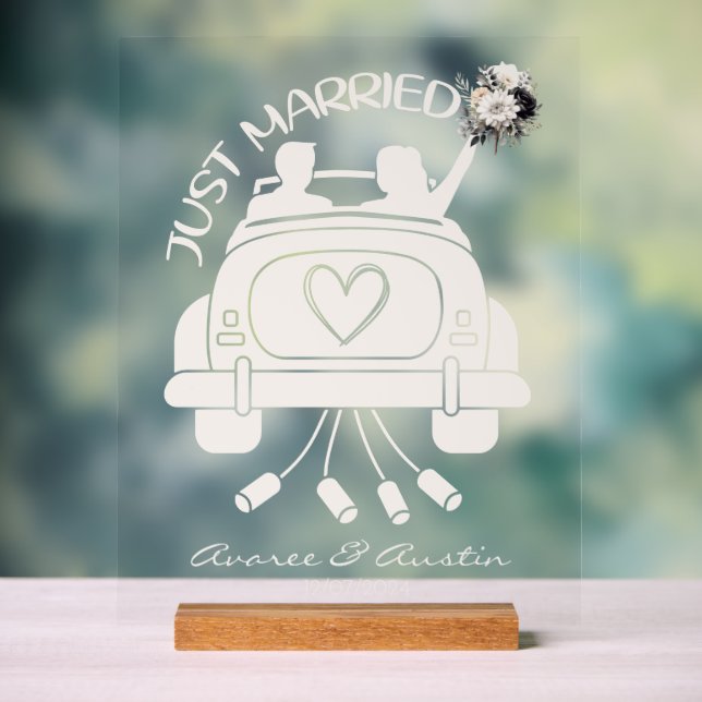 Just Married Bridal Bouquet Vintage Car Acrylschild (Neutral)