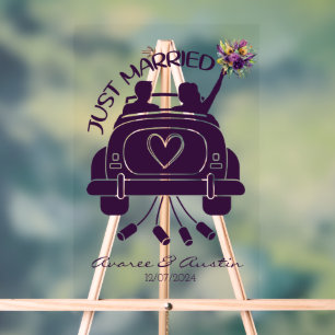 Just Married Bridal Bouquet Vintage Car Acrylschild