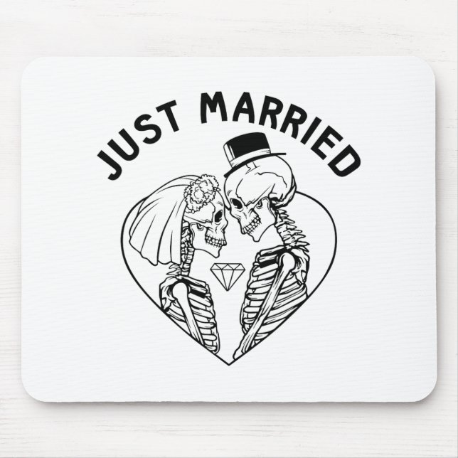 Just Married Bride Groom Skeleton Couple Halloween Mousepad (Vorne)