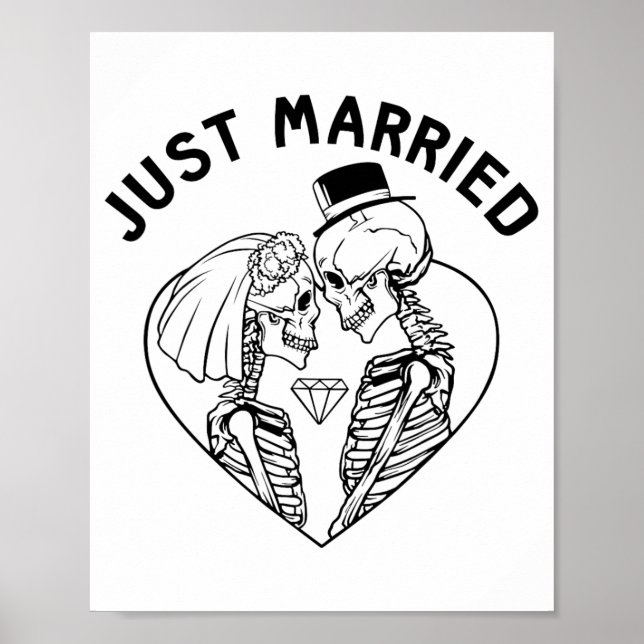 Just Married Bride Groom Skeleton Couple Halloween Poster (Vorne)