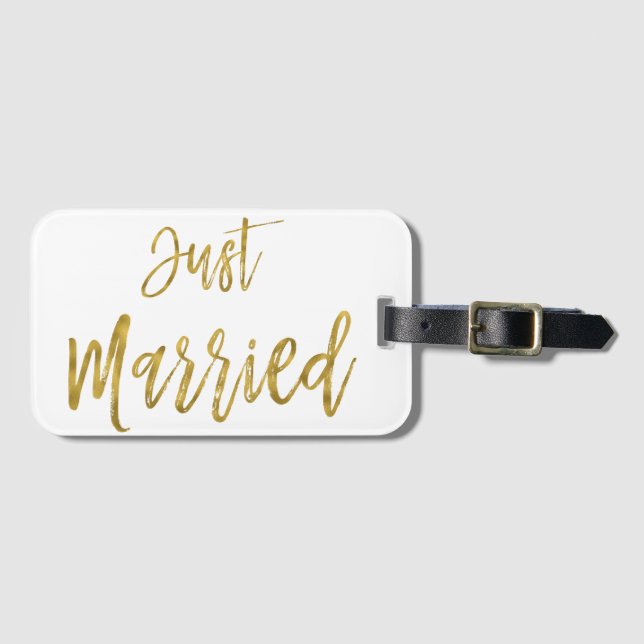 Just Married Bridge Gold Foil Gepäcktasche Tag Gepäckanhänger (Vorderseite (Horizontal))