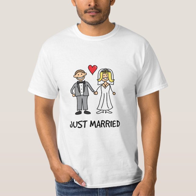 Just Married Bridge & Groom Cartoon T-Shirt (Vorderseite)