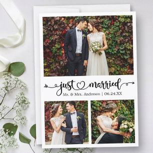 Just Married Calligraphy Heart 3 Foto Wedding Ankündigung