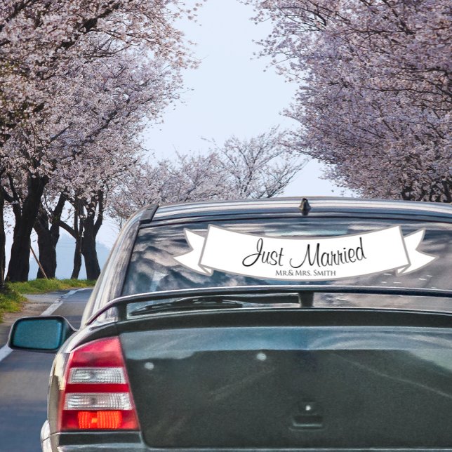 Just Married Car Banner für Hochzeit oder Flitterw Fensteraufkleber (Just Married Car Wedding Sign Banner Custom)