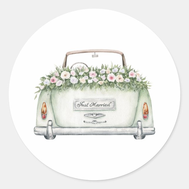Just Married Car Watercolor Aufkleber (Vorderseite)